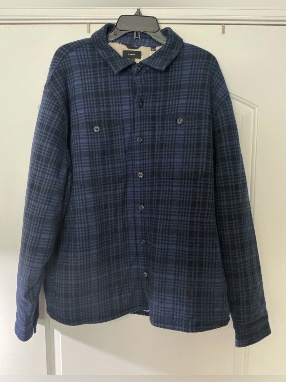 Size XL - Vince Coastal Blue Plaid Sherpa Shirt Jacket